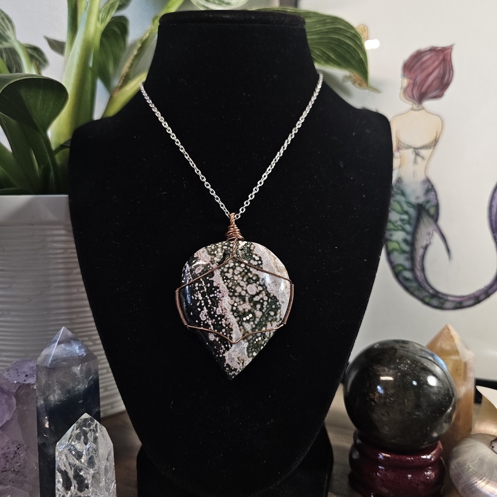 Copper Wrapped Ocean Jasper Stone (Pendant ONLY)